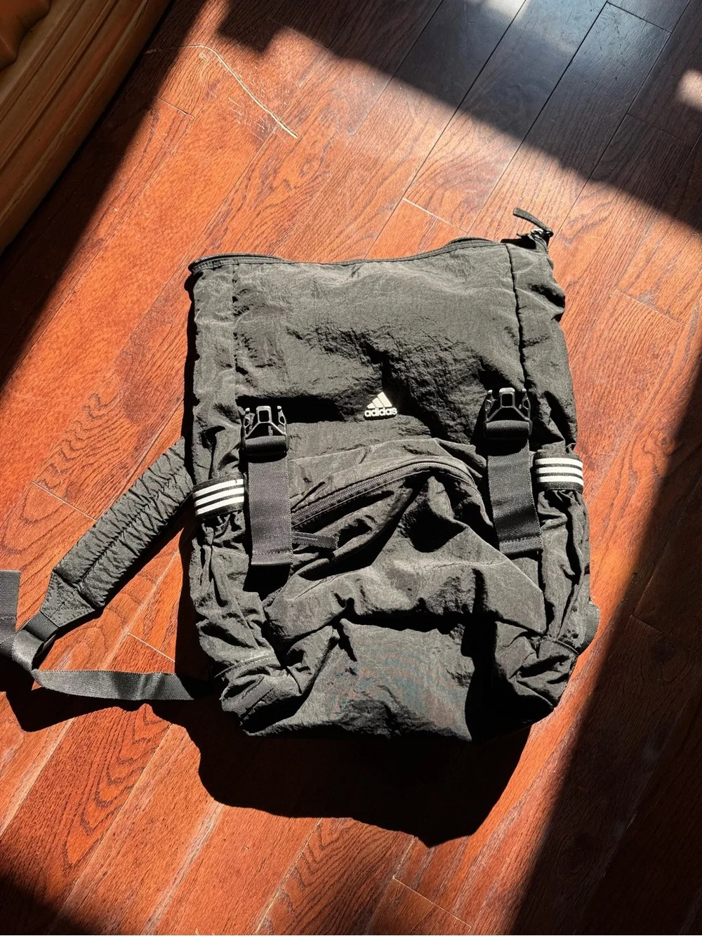 adidas Black Roll-Top Backpack with Gold Logo